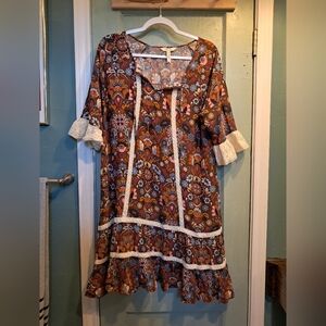 Floral Boho Dress with Lace Trim